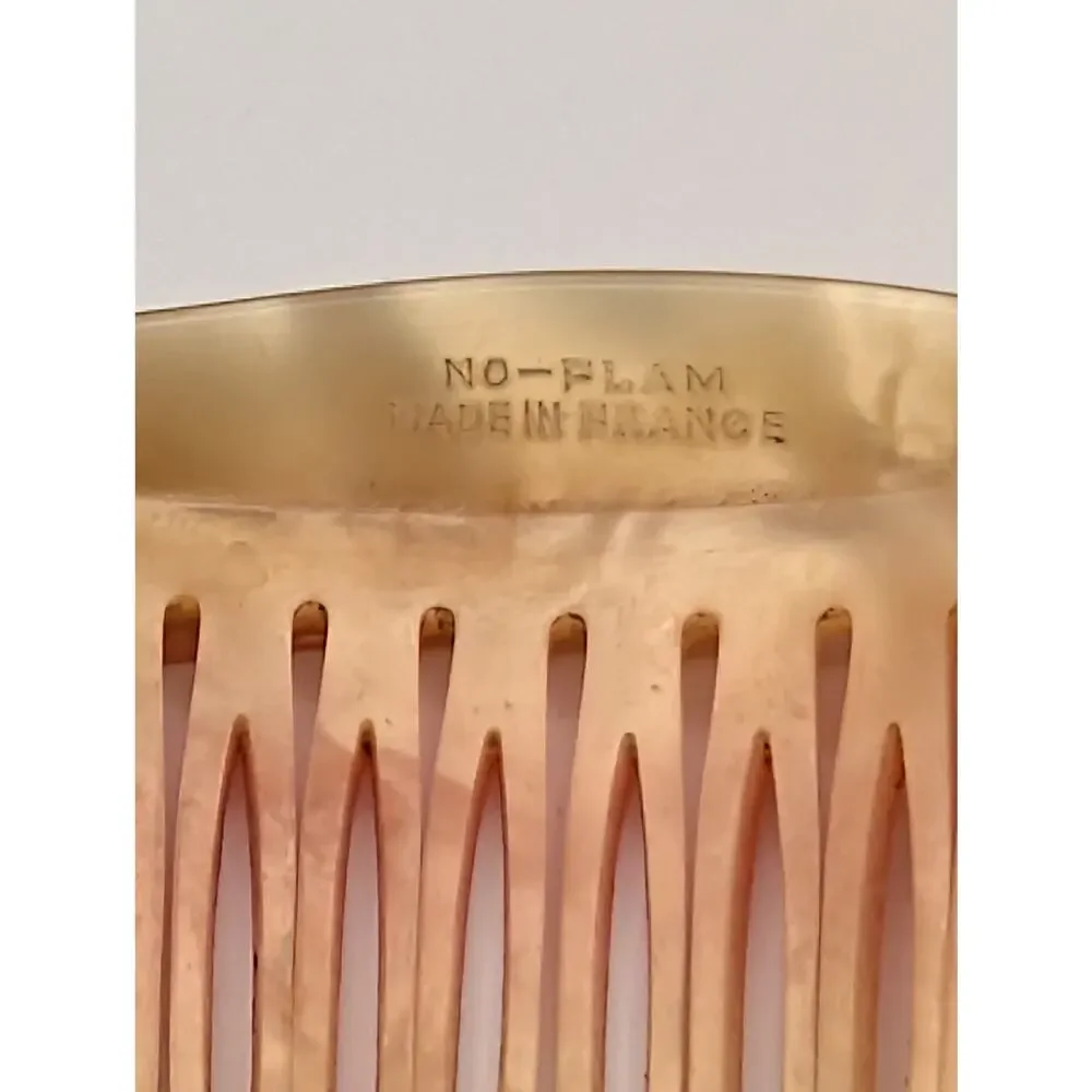 1950s Vintage French NO‑FLAM Hair Comb Amber Tortoiseshell Retro Updo Hair Clip